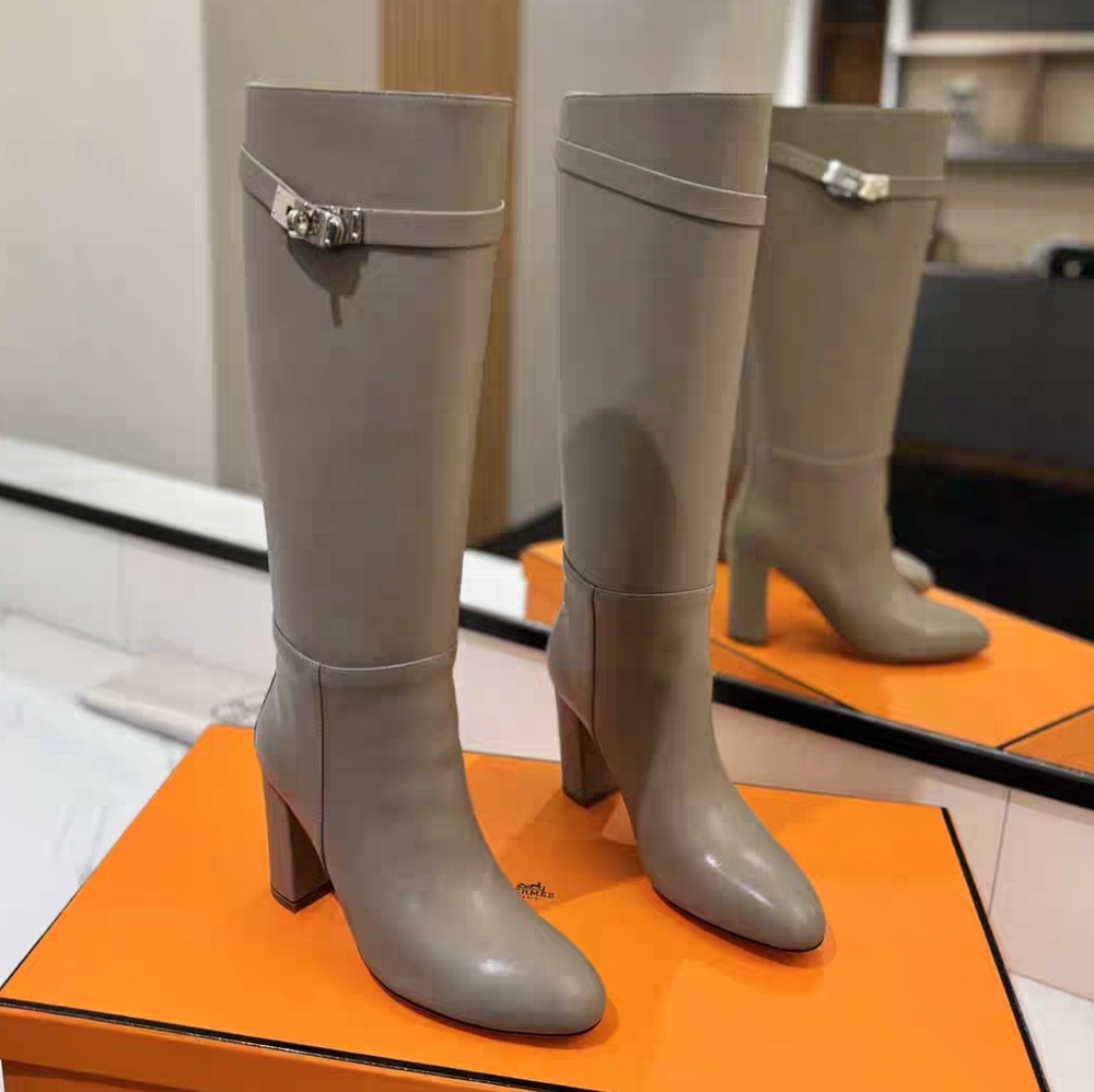 Grey tall leather boots